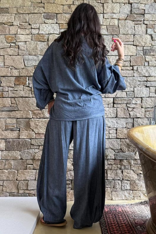 Lindin Linen Blend Kimono Top Washed Navy